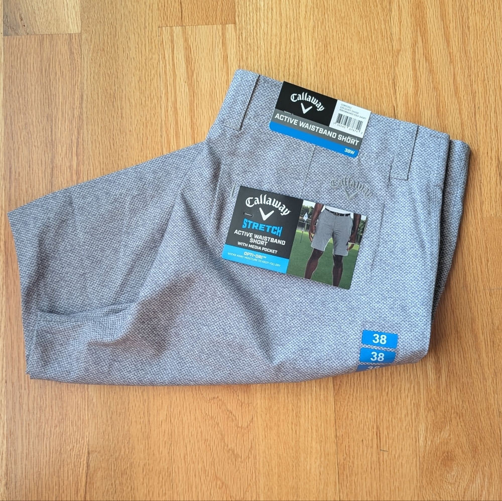 NWT Callaway Active Waistband 039 Quiet Shade Gray patterned golf Media Pocket